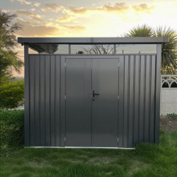 Abri 8,64m² en acier gris foncé 0,4mm Kosto fixations dalle - X-Métal