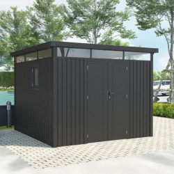 Abri 8,64m² en acier gris foncé 0,4mm Kosto fixations dalle - X-Métal