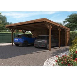Carport double avec débarras 39m² bois autoclave Léon - Forest Style