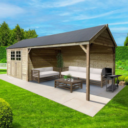 Abri de jardin en bois traité 19mm Cambrai 8,62m² avec terrasse - Solid