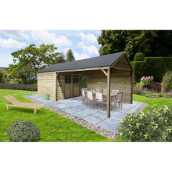 Abri de jardin en bois traité 19mm Cambrai 8,62m² avec terrasse - Solid