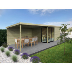 Abri de jardin Tavira 12,25m² avec terrasse en bois traité 28mm - SOLID