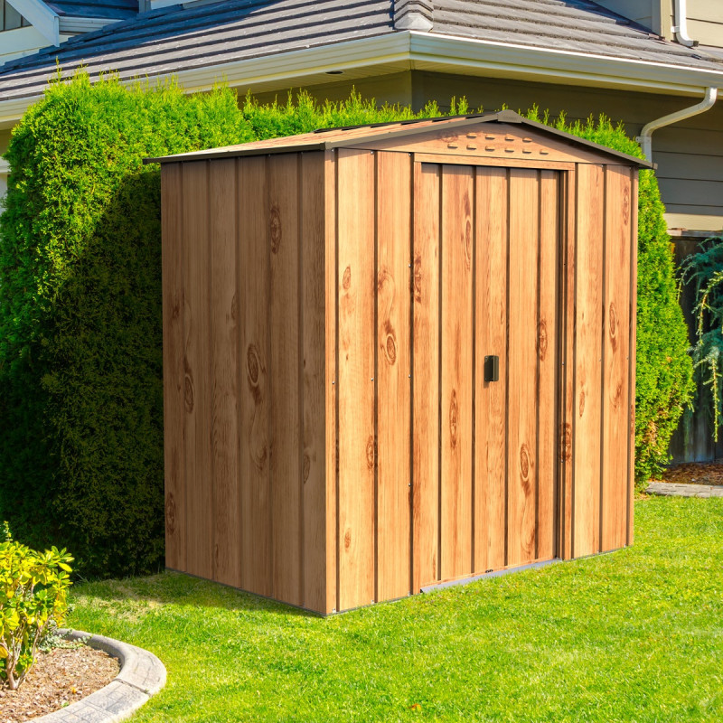 Abri de jardin gris en métal marron imitation bois 2,48m² - Duramax