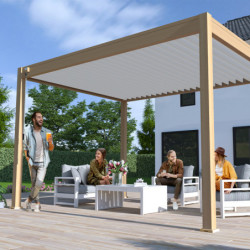 Pergola autoportante en alu col bois avec lames orientable 3x4m Ombrea