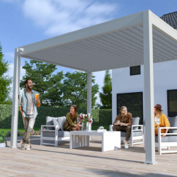 Pergola autoportante en alu gris perle et lames orientable 3x4m Ombrea