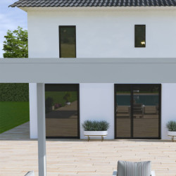 Pergola autoportante en alu gris perle et lames orientable 3x4m Ombrea
