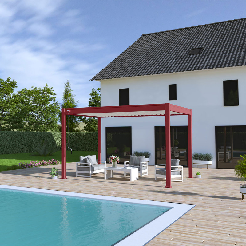 Pergola autoportante en alu rouge et lames orientable 3x4m Ombrea