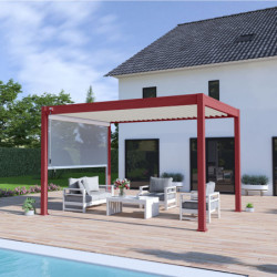 Pergola autoportante en alu rouge et lames orientable 3x4m Ombrea