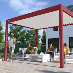 Pergola autoportante en alu rouge et lames orientable 3x4m Ombrea