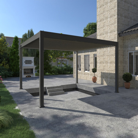 Pergola autoportante en alu gris avec lames orientable 4x4m Ombrea