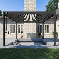 Pergola autoportante en alu gris avec lames orientable 4x4m Ombrea