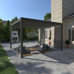 Pergola autoportante en alu gris avec lames orientable 4x4m Ombrea