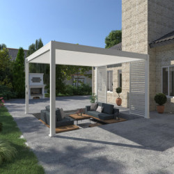 Pergola autoportante en alu blanc avec lames orientable 4x4m Ombrea