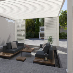 Pergola autoportante en alu blanc avec lames orientable 4x4m Ombrea