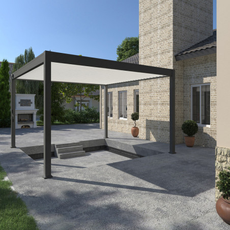 Pergola autoportante en alu gris et lames blanc orientable 4x4m Ombrea