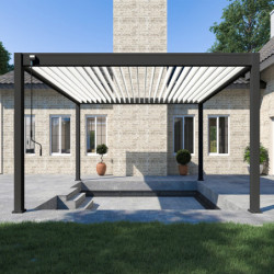 Pergola autoportante en alu gris et lames blanc orientable 4x4m Ombrea