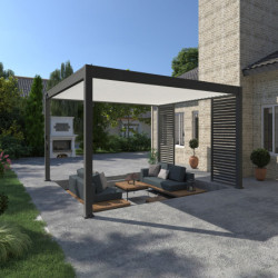 Pergola autoportante en alu gris et lames blanc orientable 4x4m Ombrea