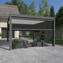 Pergola autoportante en alu gris et lames blanc orientable 4x4m Ombrea