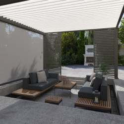 Pergola autoportante en alu gris et lames blanc orientable 4x4m Ombrea