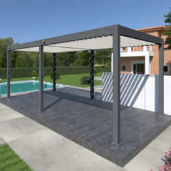 Pergola autoportante en alu gris avec lames orientable 3x6m Ombrea