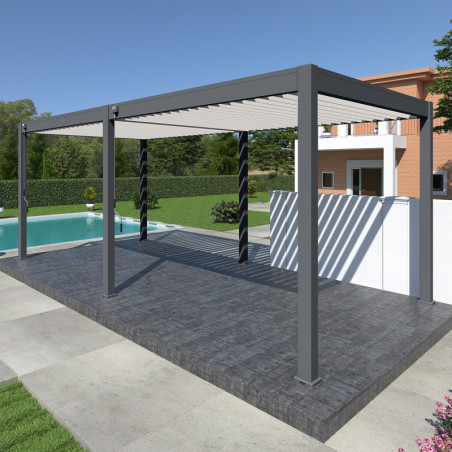 Pergola autoportante en alu gris avec lames orientable 3x6m Ombrea
