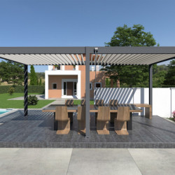 Pergola autoportante en alu gris avec lames orientable 3x6m Ombrea