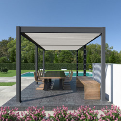 Pergola autoportante en alu gris avec lames orientable 3x6m Ombrea