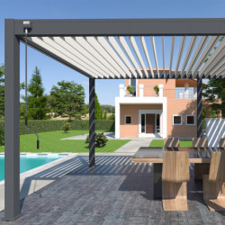 Pergola autoportante en alu gris avec lames orientable 3x6m Ombrea