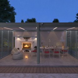 Pergola autoportante en alu gris avec lames orientable 4x6m Ombrea