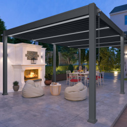 Pergola autoportante en alu gris avec lames orientable 4x6m Ombrea