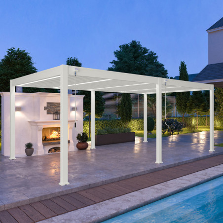 Pergola autoportante en alu blanc avec lames orientable 4x6m Ombrea