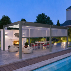 Pergola autoportante en alu gris avec lames blanches 4x6m Ombrea