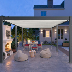 Pergola autoportante en alu gris avec lames blanches 4x6m Ombrea