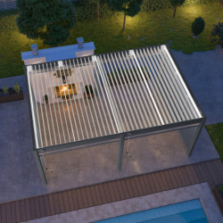 Pergola autoportante en alu gris avec lames blanches 4x6m Ombrea