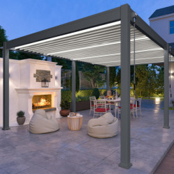 Pergola autoportante en alu gris avec lames blanches 4x6m Ombrea