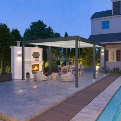 Pergola autoportante en alu gris avec lames blanches 4x6m Ombrea