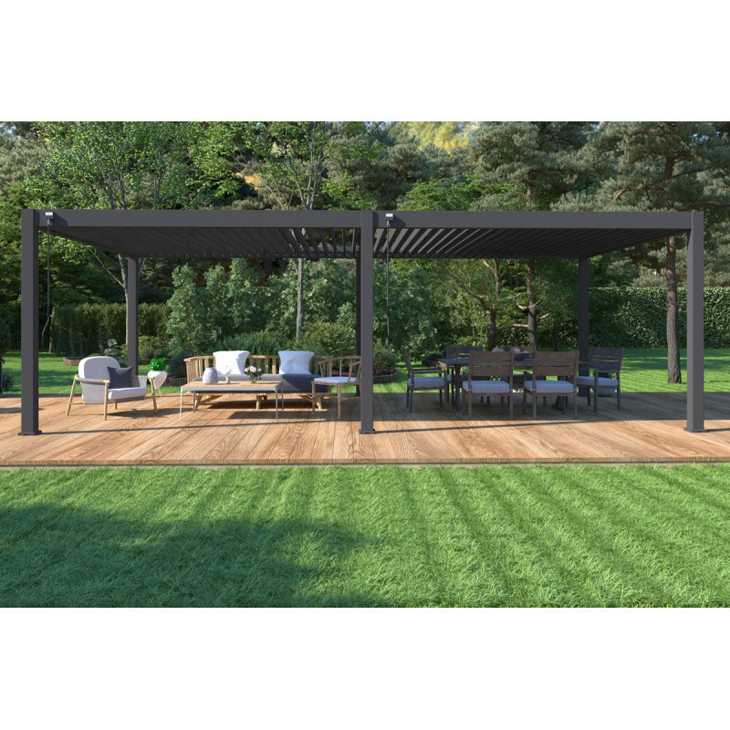 Pergola autoportante en alu gris avec lames orientable 4x8m Ombrea