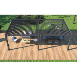 Pergola autoportante en alu gris avec lames orientable 4x8m Ombrea