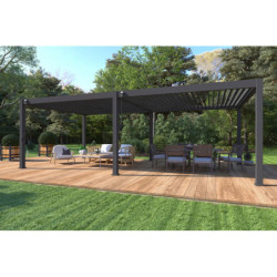 Pergola autoportante en alu gris avec lames orientable 4x8m Ombrea