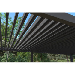 Pergola autoportante en alu gris avec lames orientable 4x8m Ombrea