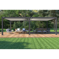 Pergola autoportante en alu gris avec lames blanches 4x8m Ombrea
