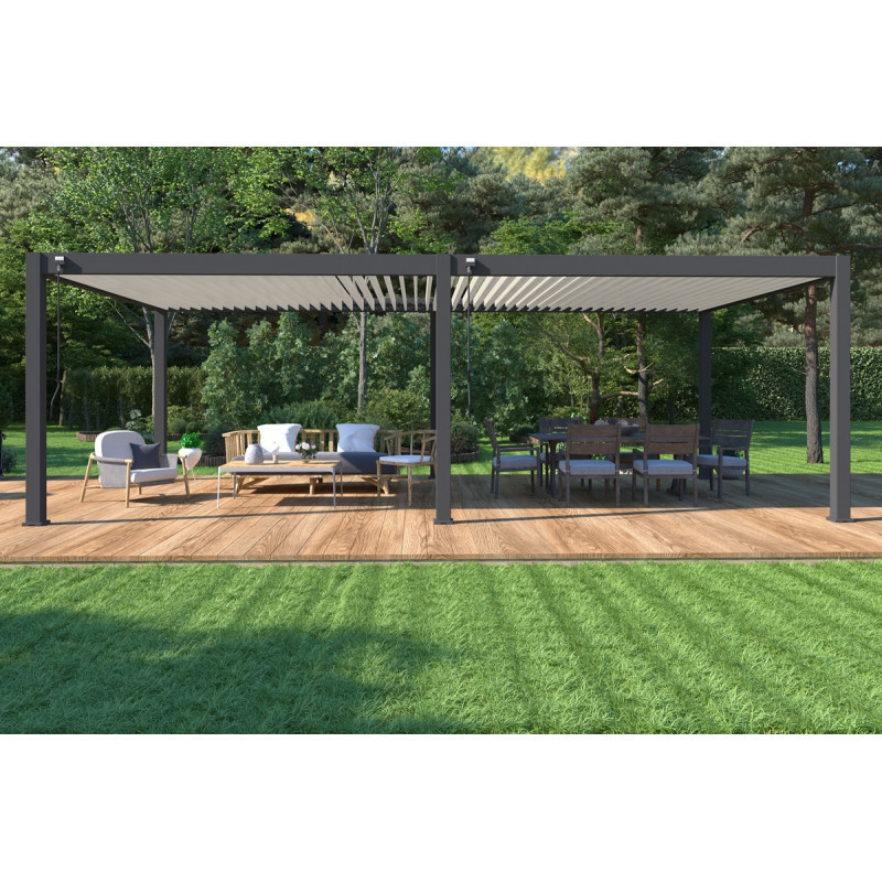 Pergola autoportante en alu gris avec lames blanches 4x8m Ombrea