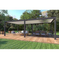 Pergola autoportante en alu gris avec lames blanches 4x8m Ombrea