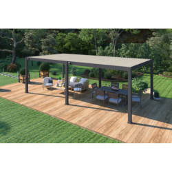 Pergola autoportante en alu gris avec lames blanches 4x8m Ombrea