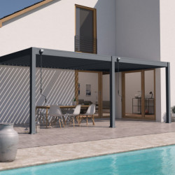 Pergola adossée en alu anthracite avec lames orientable 3x6m Ombrea