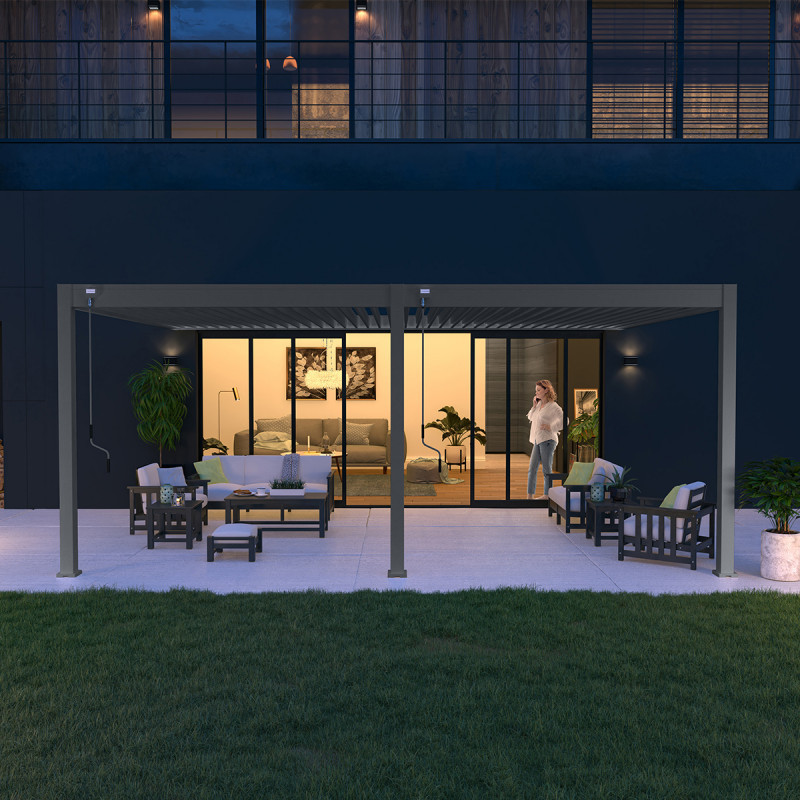Pergola adossée en alu anthracite avec lames orientable 4x6m Ombrea