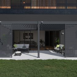 Pergola adossée en alu anthracite avec lames orientable 4x6m Ombrea