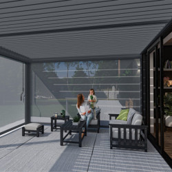 Pergola adossée en alu anthracite avec lames orientable 4x6m Ombrea