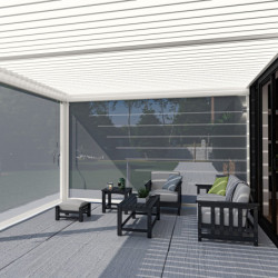 Pergola adossée en alu blanc avec lames orientable 4x6m Ombrea