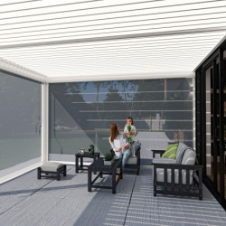 Pergola adossée en alu blanc avec lames orientable 4x6m Ombrea